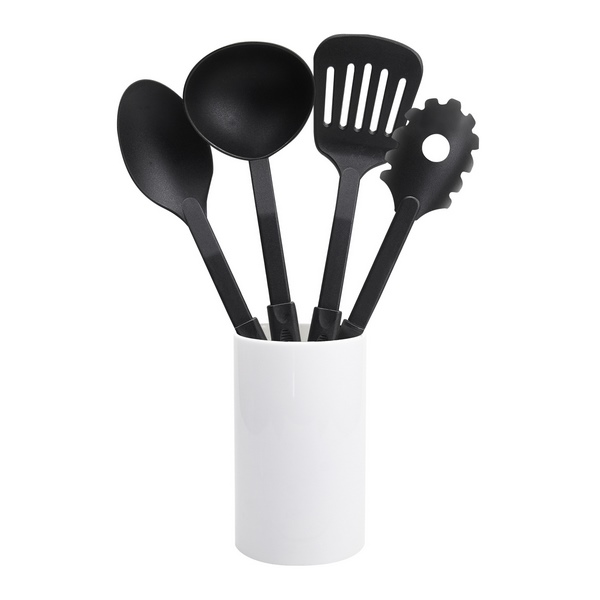 KTC021, SET DE UTENSILIOS MERAN(Incluye base y 4 utensilios de cocina: cuchara. cucharón. pala y cuchara de pasta.)