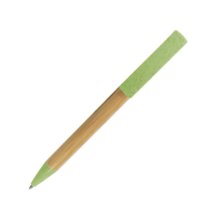 A2920, Bolígrafo ecológico TRISOP con cuerpo de bambú, punta y parte superior de fibra de trigo, misma que sirve como soporte para celular. Mecanismo de click.